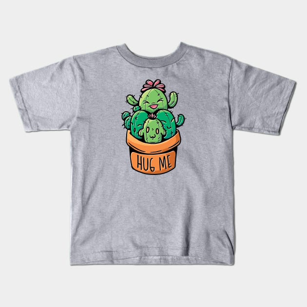 Hug Me // Cute Cactus Cartoon Kids T-Shirt by SLAG_Creative